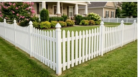 White vinyl picket fence at a Middle Tennessee home